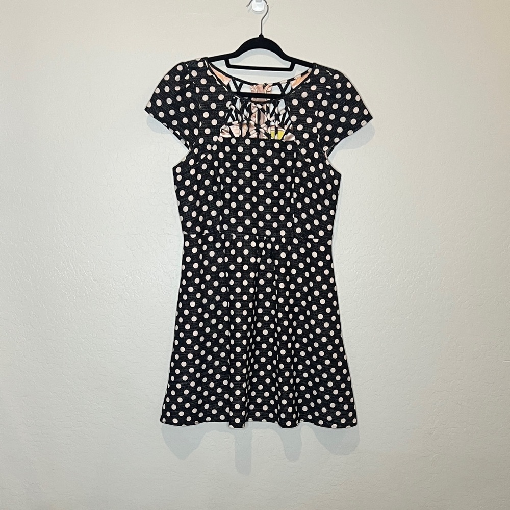 Anthropologie Maeve Polka Dots Dress Black and White with cutouts size 12